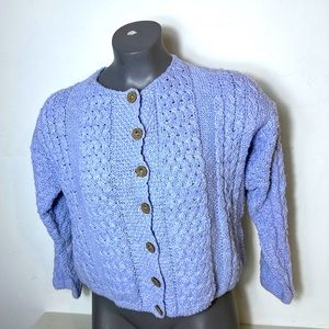 Vintage Carrargdonn Cableknit Coastal Blue Cotton/Linen Cottagecore Cardigan S